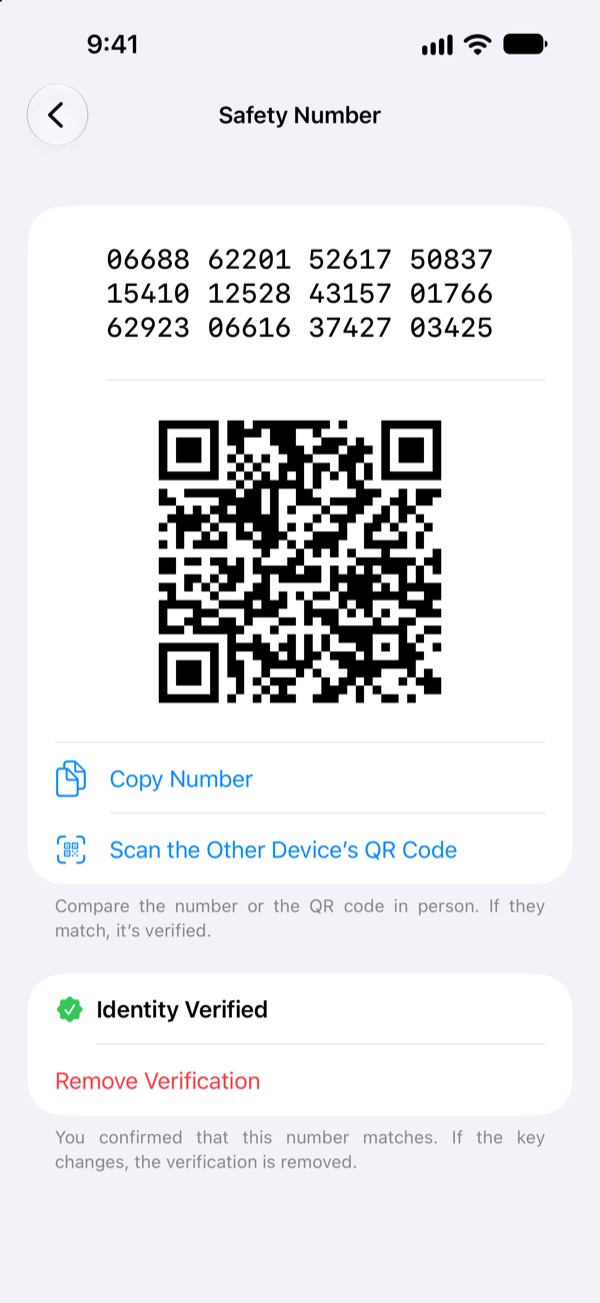 Safety number on iPhone